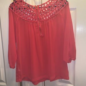 Salmon sheer top w boatneck crew, zipper on back